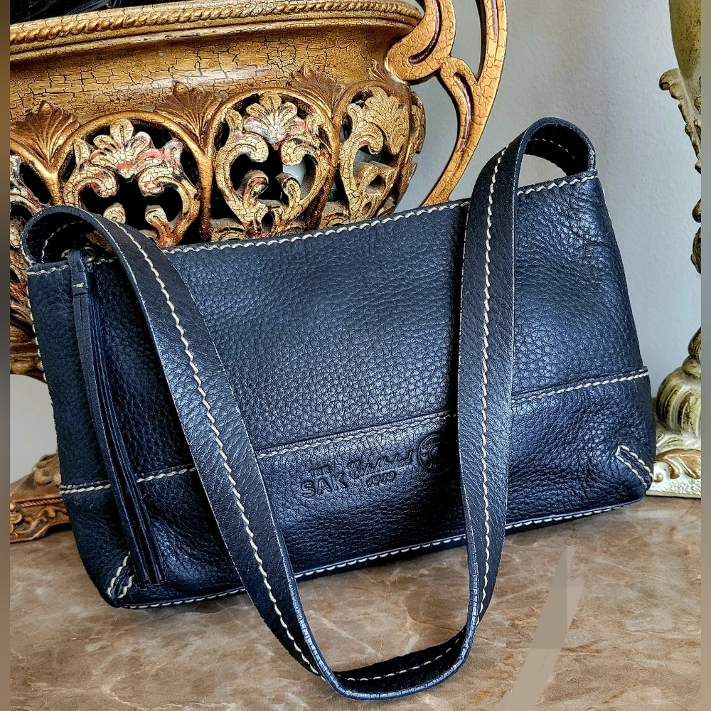 The Sak Genuine Pebbled Leather Shoulder Small Bag Black 11"×6"×2"